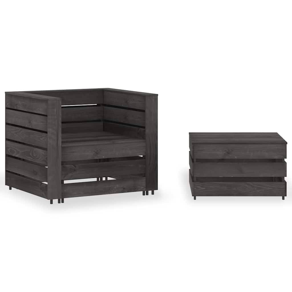 Salon de jardin palette 2 pièces Bois de Pin Traité Fauteuil et Table pour Extérieur Gris – ComfortXL Outdoor Living - Image 1