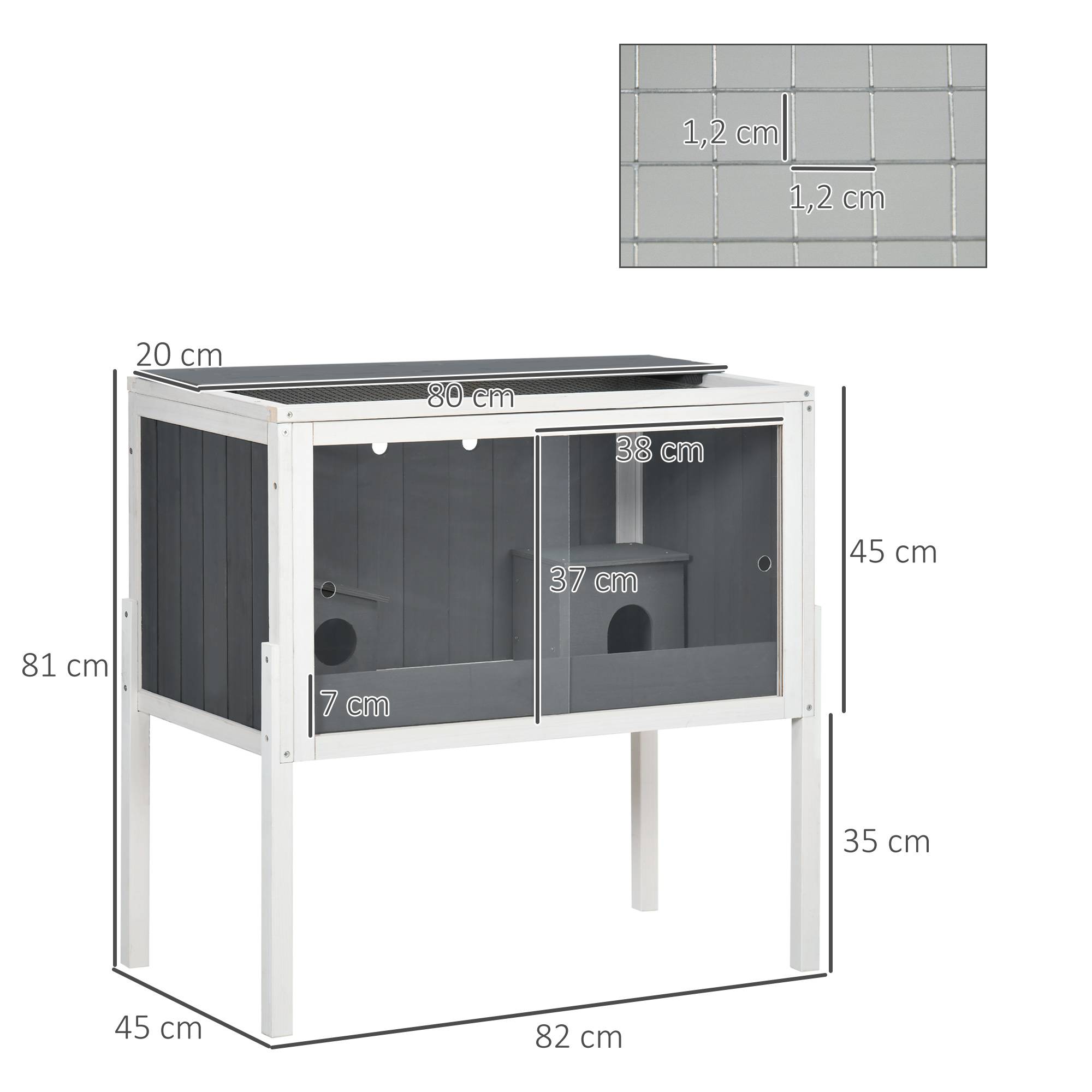 Cage hamster nain bois métal 3000cm², 2 cabanes portes acryliques coulissantes stable sûr, gris blanc - Image 5