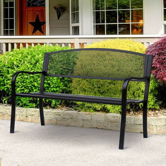 Banc de jardin, banc de parc, 2 places, acier, noir, L 127 x P 60 x H 87 cm - Image 4