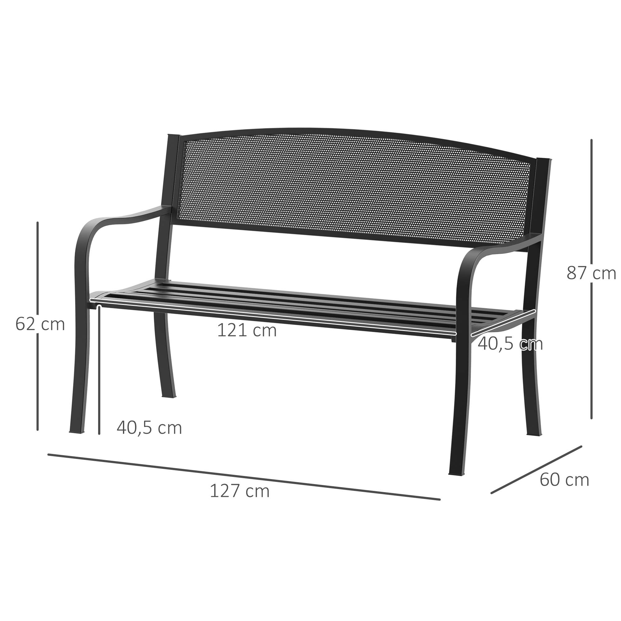 Banc de jardin, banc de parc, 2 places, acier, noir, L 127 x P 60 x H 87 cm - Image 5