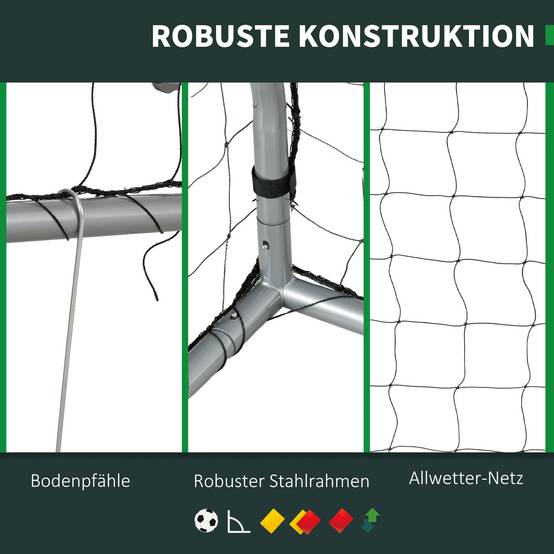 But de football résistant aux intempéries, structure métallique robuste, filet indéchirable, 160 cm (H) x 240 cm (L) x 85 cm (l), gris - Image 7