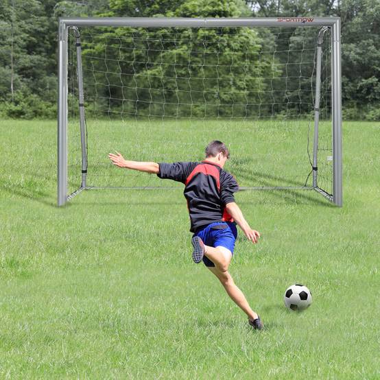 But de football résistant aux intempéries, structure métallique robuste, filet indéchirable, 160 cm (H) x 240 cm (L) x 85 cm (l), gris - Image 3