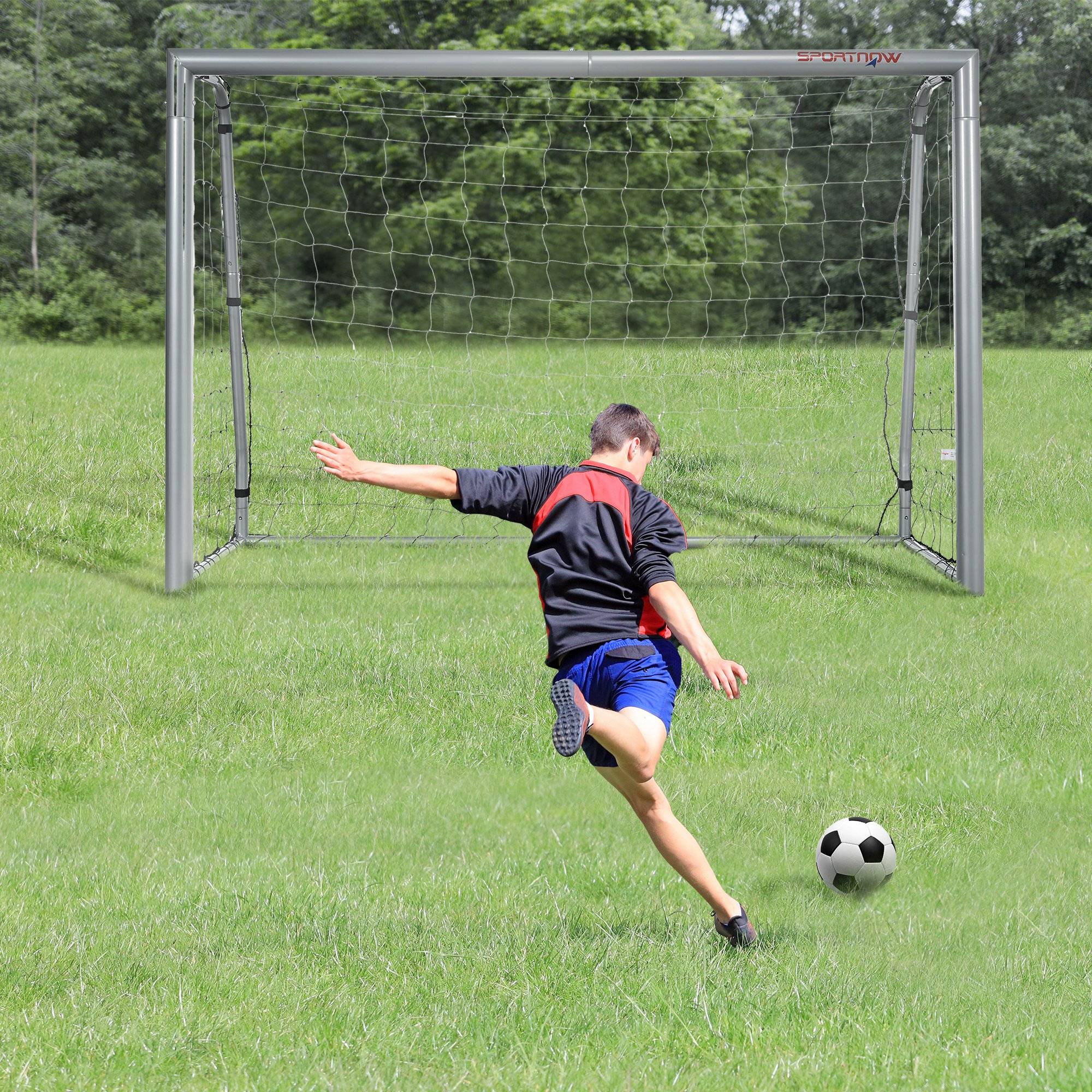 But de football résistant aux intempéries, structure métallique robuste, filet indéchirable, 160 cm (H) x 240 cm (L) x 85 cm (l), gris - Image 3