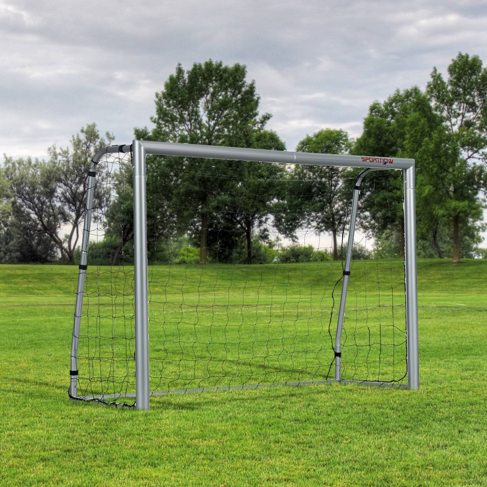But de football résistant aux intempéries, structure métallique robuste, filet indéchirable, 160 cm (H) x 240 cm (L) x 85 cm (l), gris - Image 4