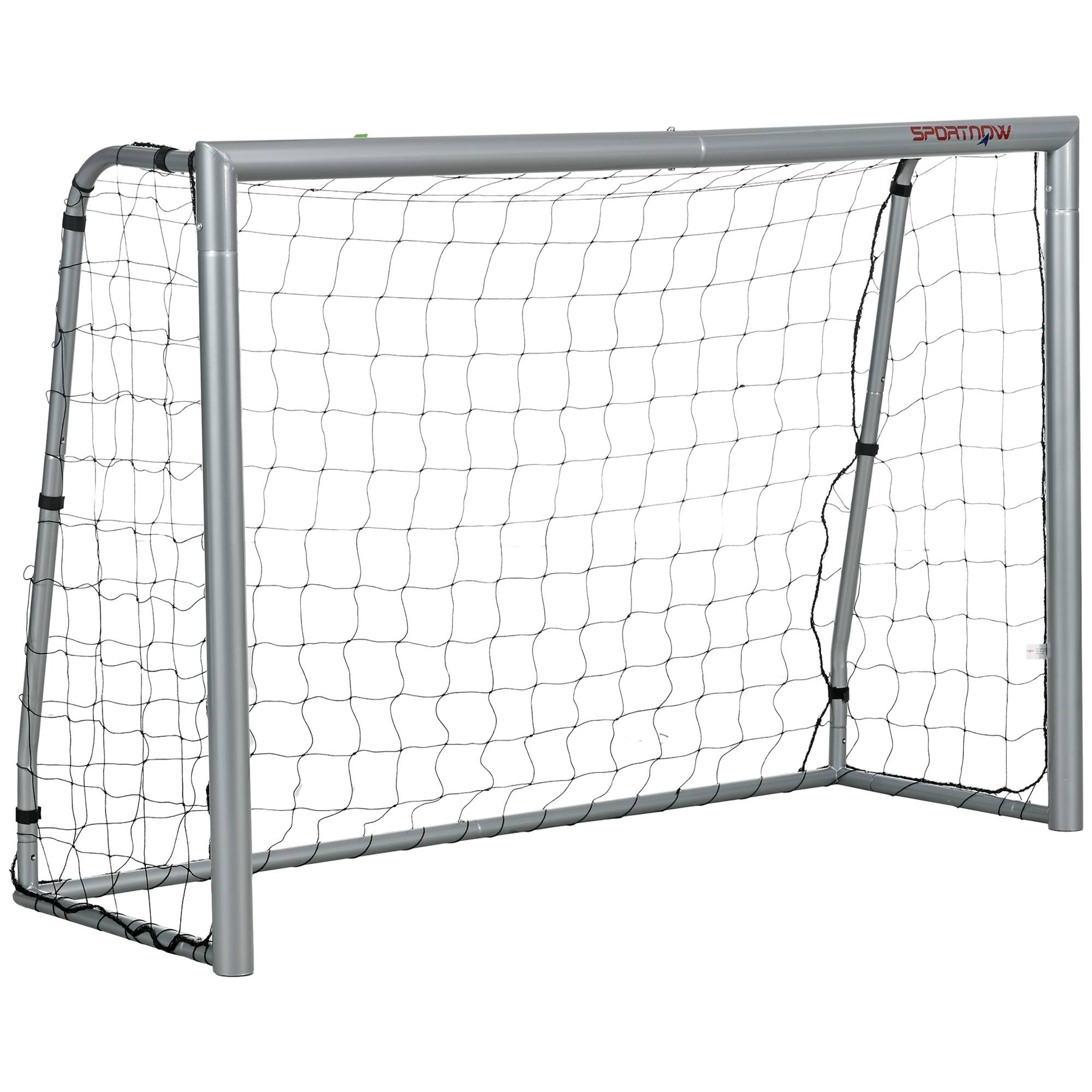 But de football résistant aux intempéries, structure métallique robuste, filet indéchirable, 160 cm (H) x 240 cm (L) x 85 cm (l), gris - Image 1