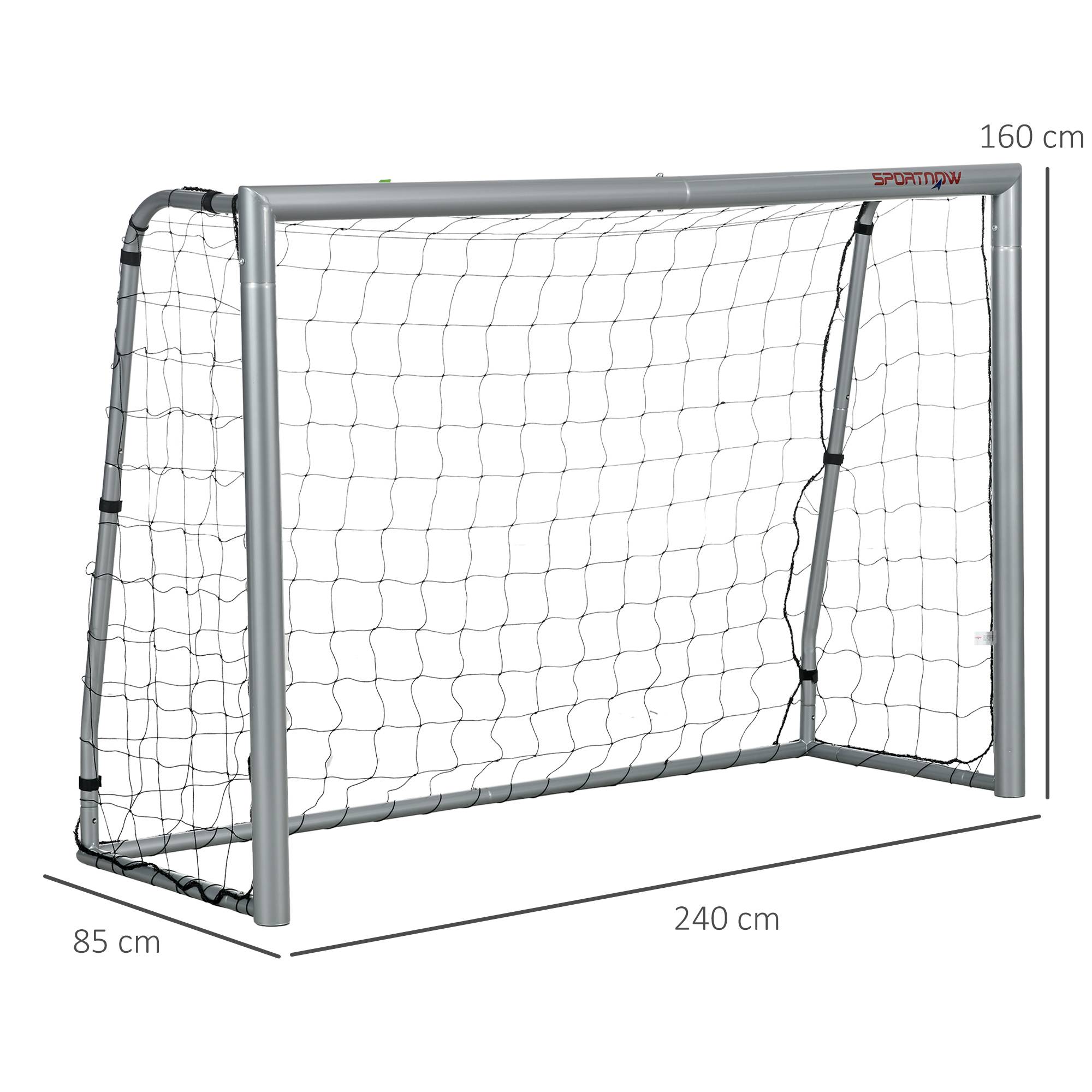 But de football résistant aux intempéries, structure métallique robuste, filet indéchirable, 160 cm (H) x 240 cm (L) x 85 cm (l), gris - Image 5