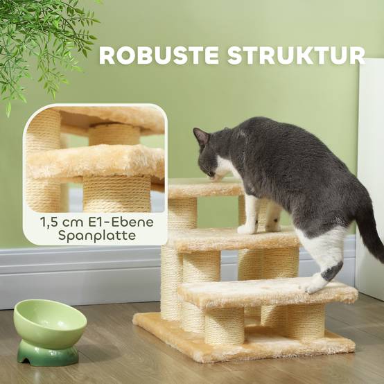 Escalier peluche crème pour chats arthritiques âgés, hauteur marche 11cm, pour chiens et chats - Image 5