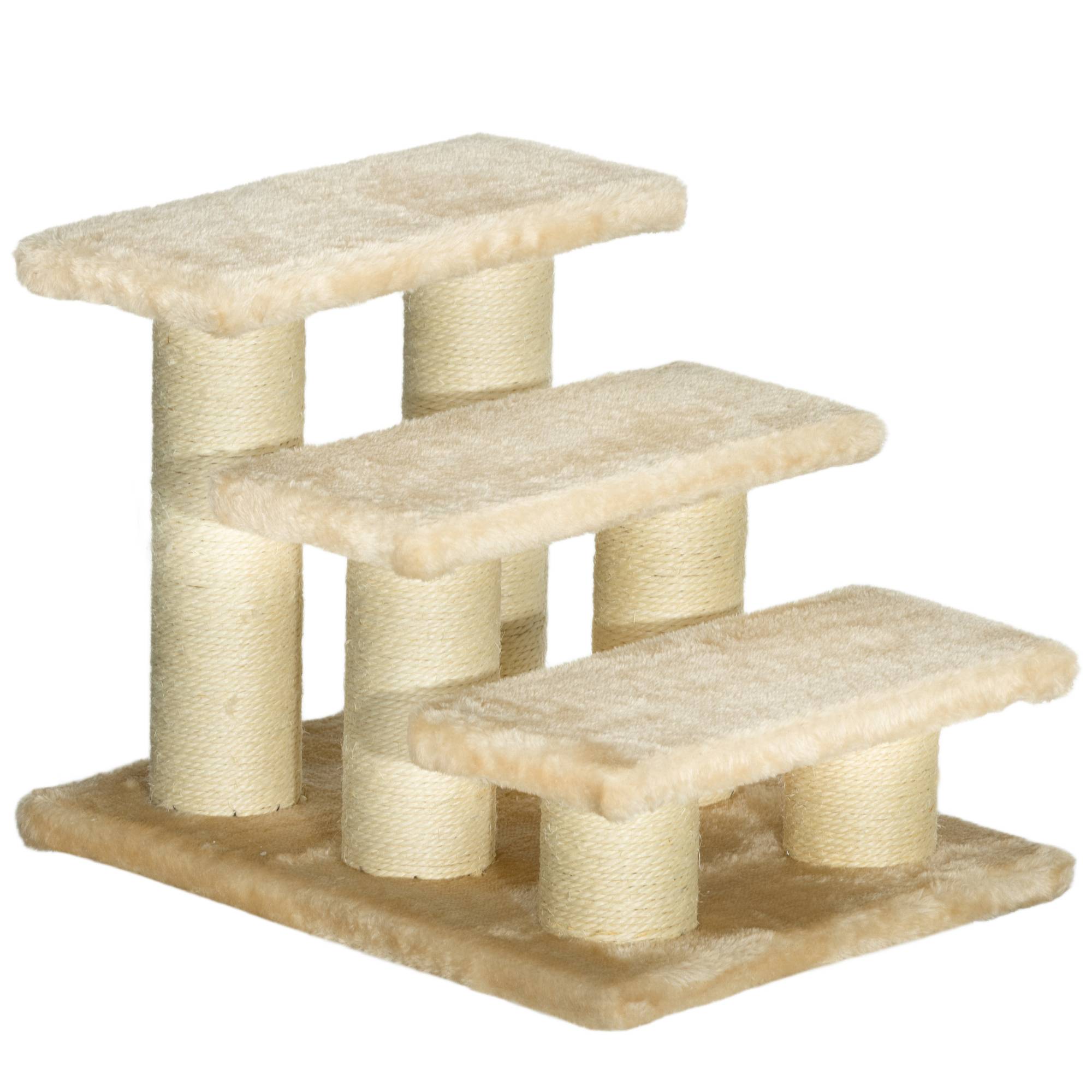 Escalier peluche crème pour chats arthritiques âgés, hauteur marche 11cm, pour chiens et chats - Image 1
