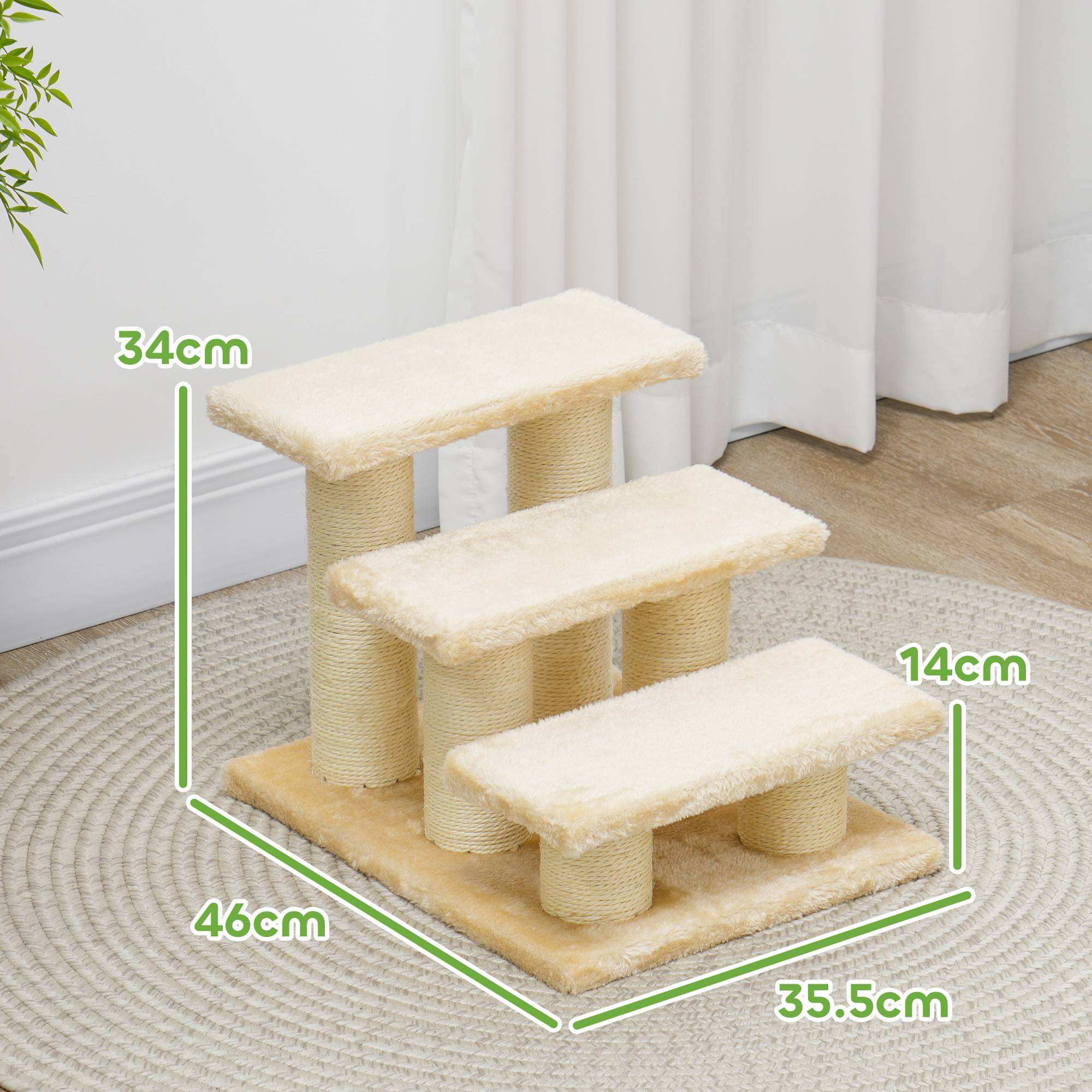 Escalier peluche crème pour chats arthritiques âgés, hauteur marche 11cm, pour chiens et chats - Image 3