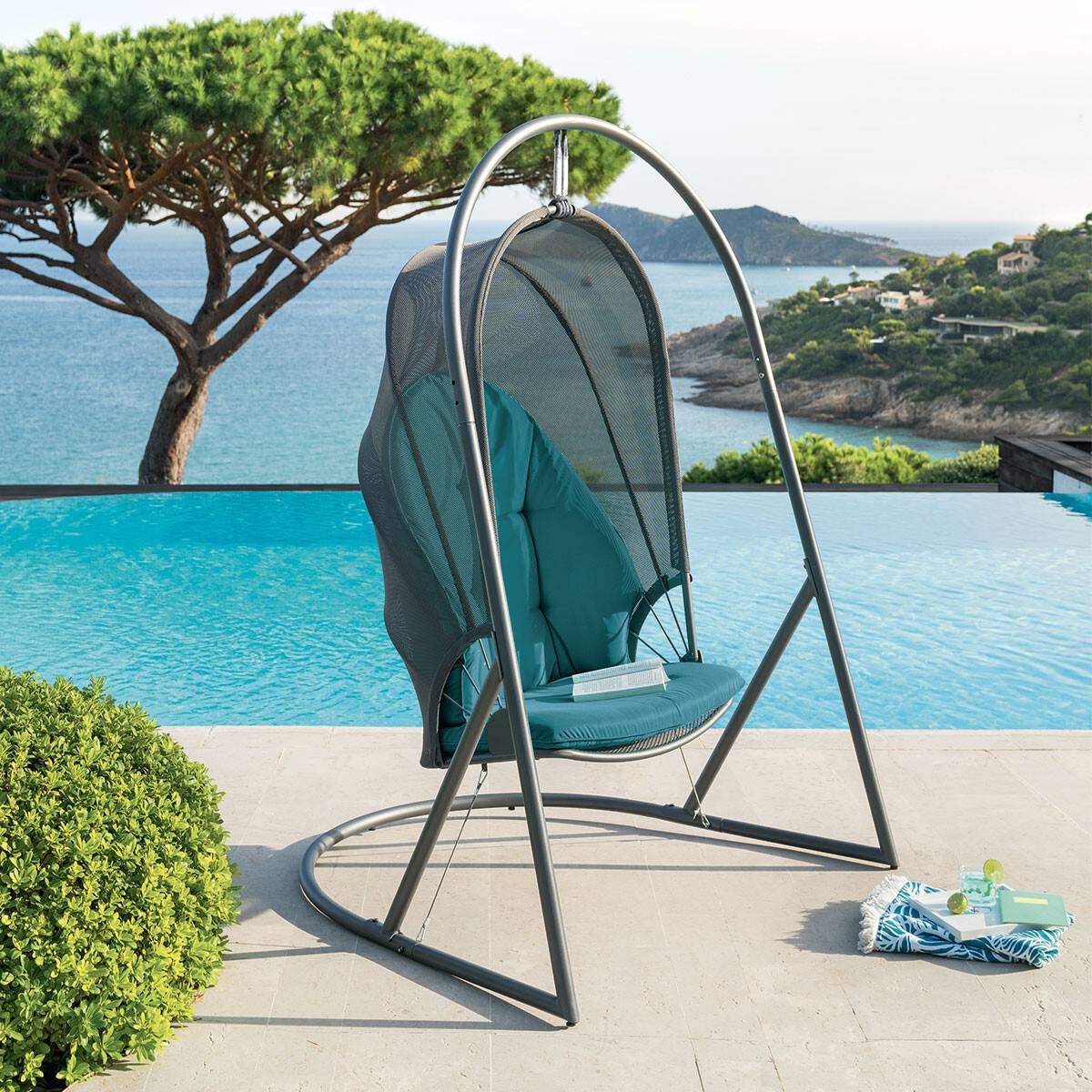 Hesperide - Fauteuil oeuf suspendu "Pacha" bleu canard acier traité époxy Hespéride - Imagen 6