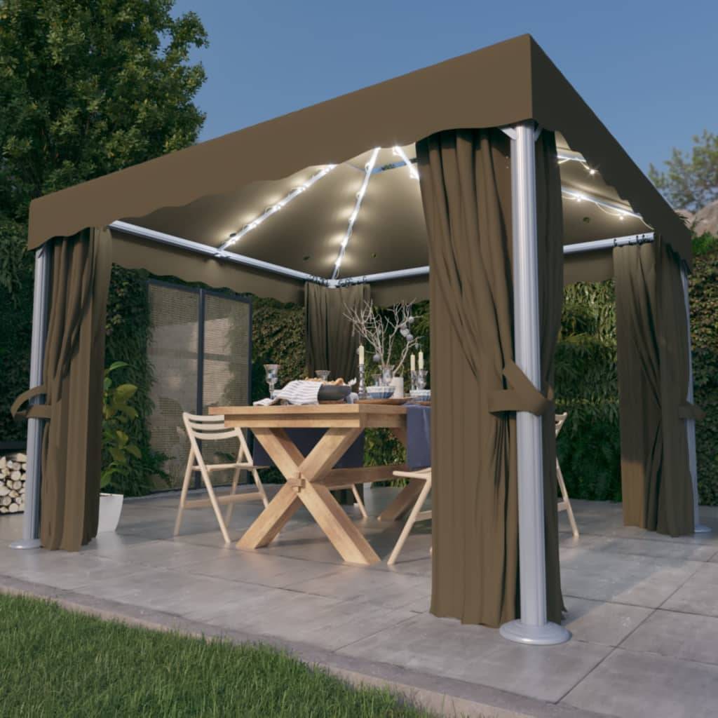 Tonnelle de Réception Aluminium avec Moustiquaires et Lumières LED Solaires Taupe 3x3 m – ComfortXL Outdoor Living - Image 1