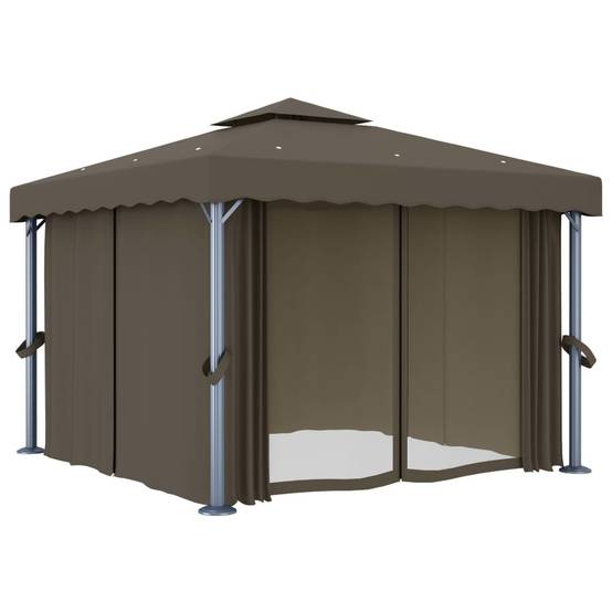 Tonnelle de Réception Aluminium avec Moustiquaires et Lumières LED Solaires Taupe 3x3 m – ComfortXL Outdoor Living - Image 4