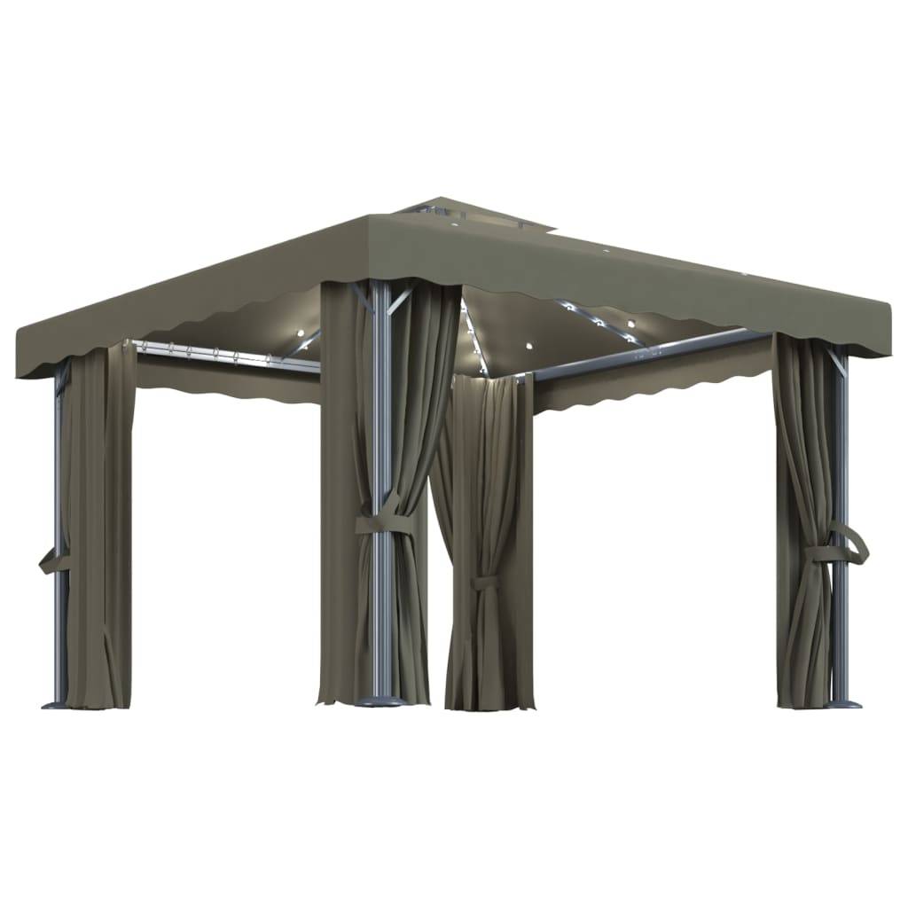 Tonnelle de Réception Aluminium avec Moustiquaires et Lumières LED Solaires Taupe 3x3 m – ComfortXL Outdoor Living - Image 2