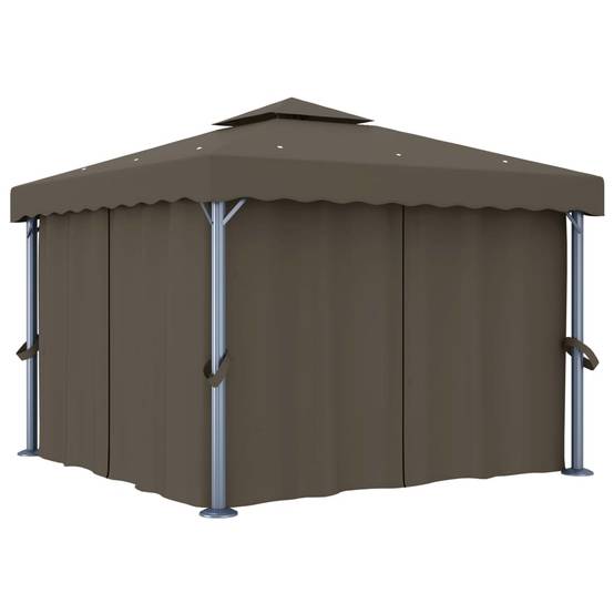 Tonnelle de Réception Aluminium avec Moustiquaires et Lumières LED Solaires Taupe 3x3 m – ComfortXL Outdoor Living - Image 3