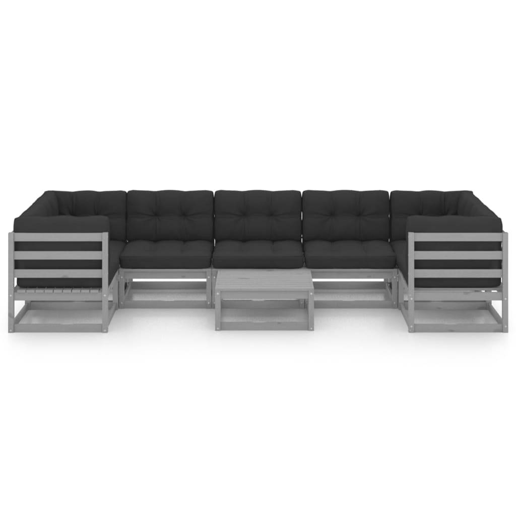 Helloshop26 - Salon de jardin meuble d'extérieur ensemble de mobilier 8 pièces avec coussins gris bois de pin massif - Imagen 6