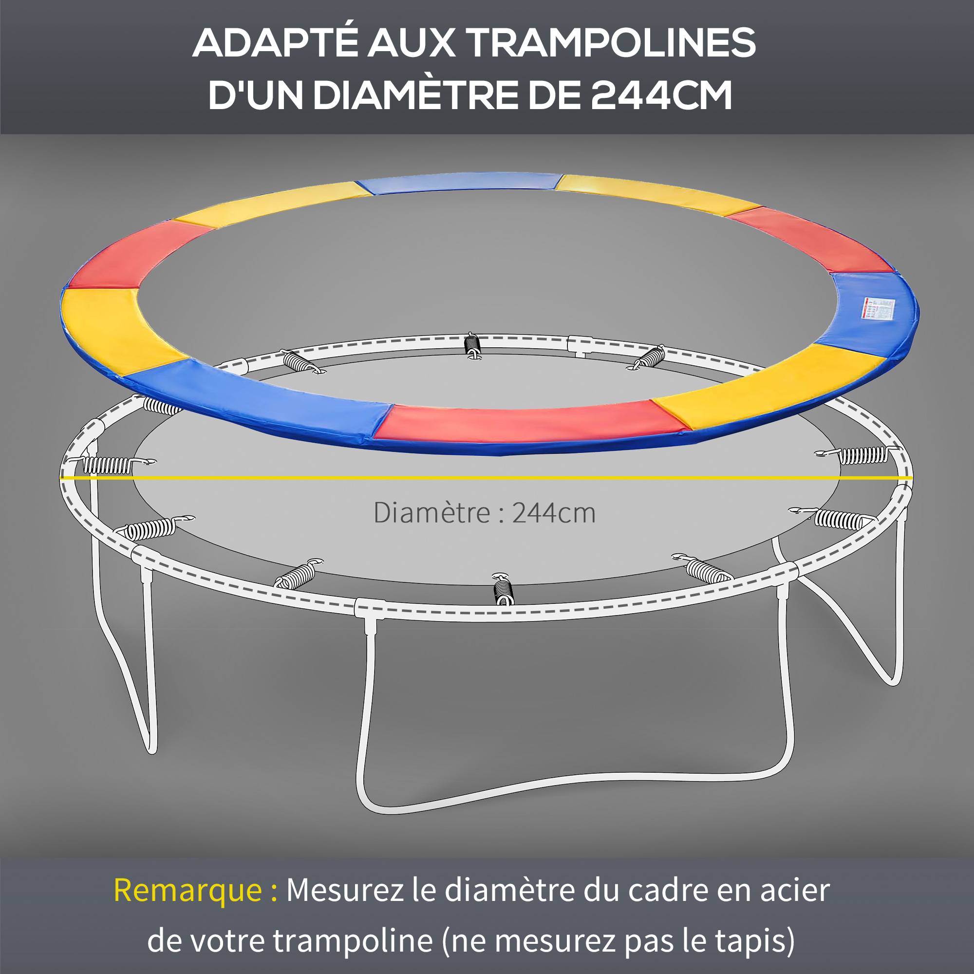 Homcom - Couvre-ressort trampoline Ø 244 cm PVC PE haute densité rembourrage 15 mm multicolore - HOMCOM - Imagen 5