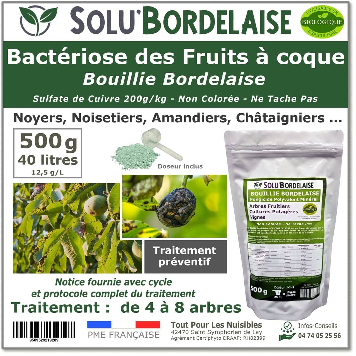 Solu'Bordelaise - 500 g de Bouillie Bordelaise - Bactériose des Fruits à coque - Utilisable Agriculture Biologique -  Sachet Refermable - Image 1