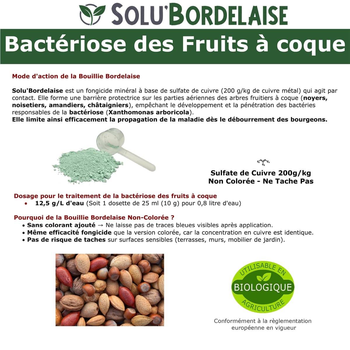 Solu'Bordelaise - 500 g de Bouillie Bordelaise - Bactériose des Fruits à coque - Utilisable Agriculture Biologique -  Sachet Refermable - Image 3