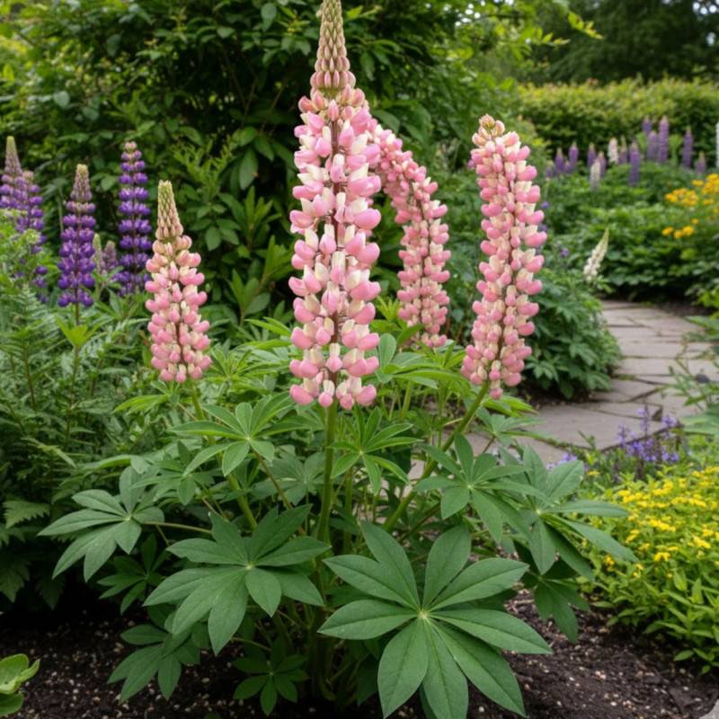 Lupin Minarette à fleurs Rose/Blanche - feuillage Caduc - Godet - 5/20 cm - Imagen 1