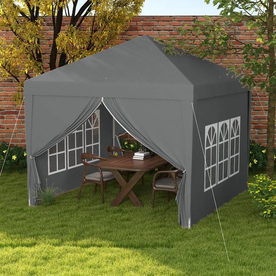 Tonnelle pliante acier et polyester gris 295 x 295 x 258 cm - PANGIVO - Image 3