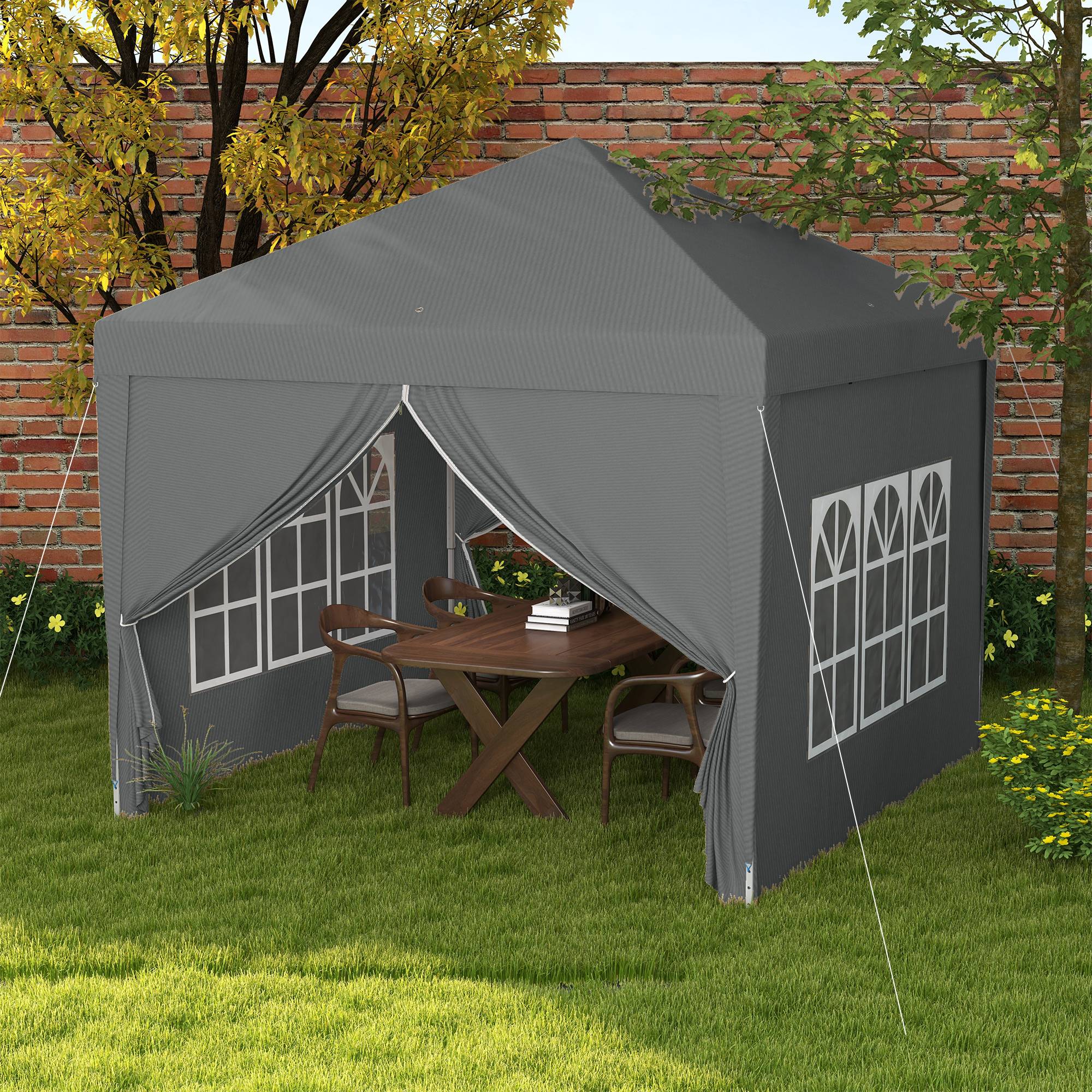 Tonnelle pliante acier et polyester gris 295 x 295 x 258 cm - PANGIVO - Image 3
