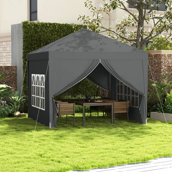 Tonnelle pliante acier et polyester gris 295 x 295 x 258 cm - PANGIVO - Image 4