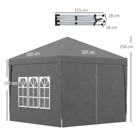 Tonnelle pliante acier et polyester gris 295 x 295 x 258 cm - PANGIVO - Image 5
