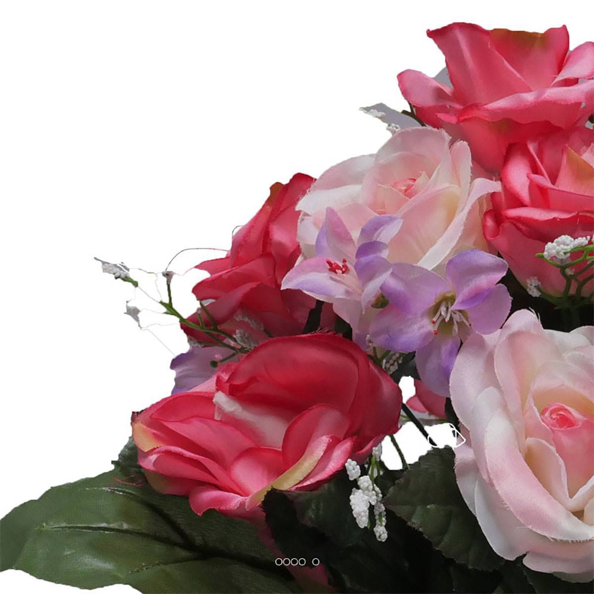 Artificielles - Fleurs artificielles cimetière pot de roses, min fleurs et gypsophiles H 36 cm D 32 cm Rose fushia - couleur: Rose fushia 730 - Imagen 3