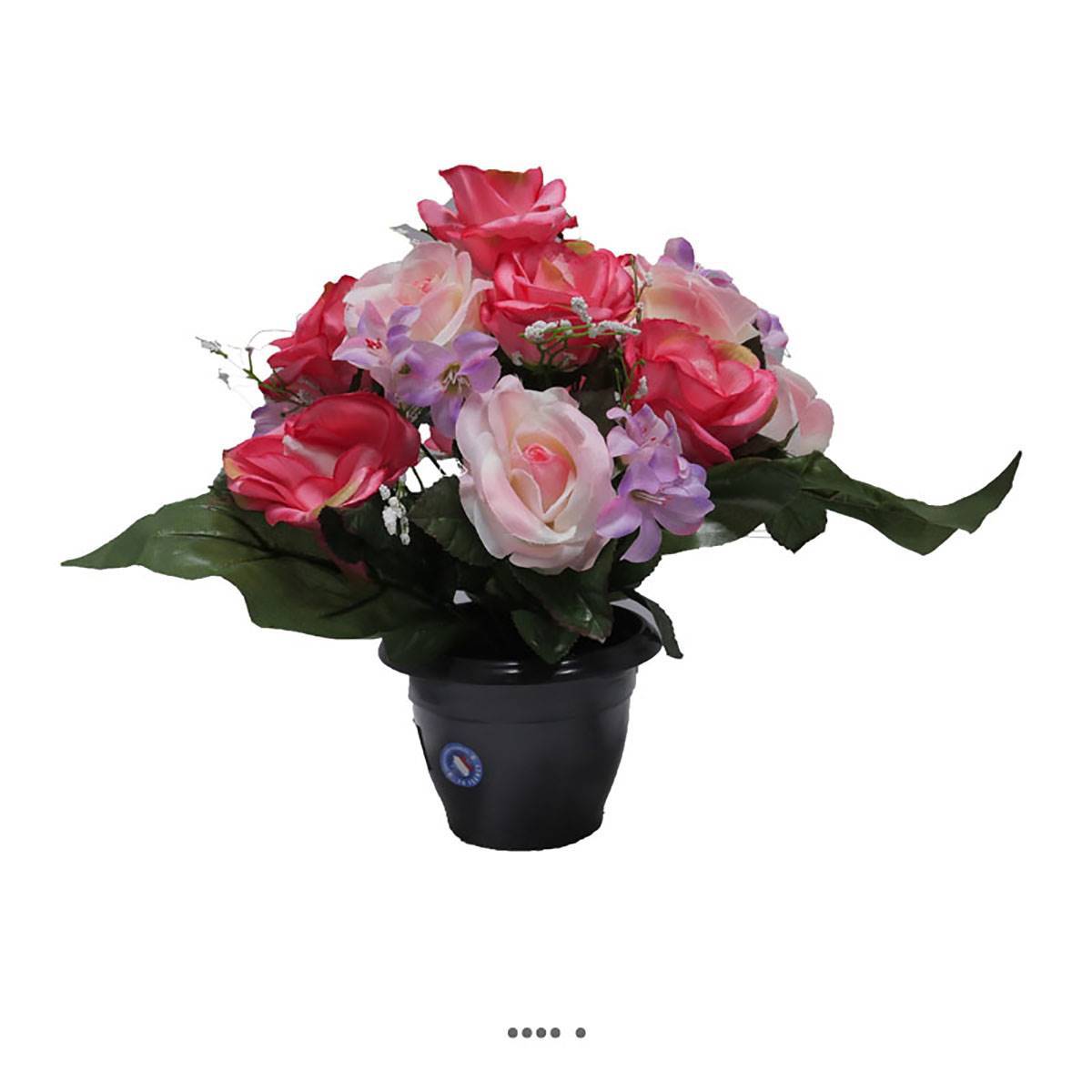 Artificielles - Fleurs artificielles cimetière pot de roses, min fleurs et gypsophiles H 36 cm D 32 cm Rose fushia - couleur: Rose fushia 730 - Imagen 2