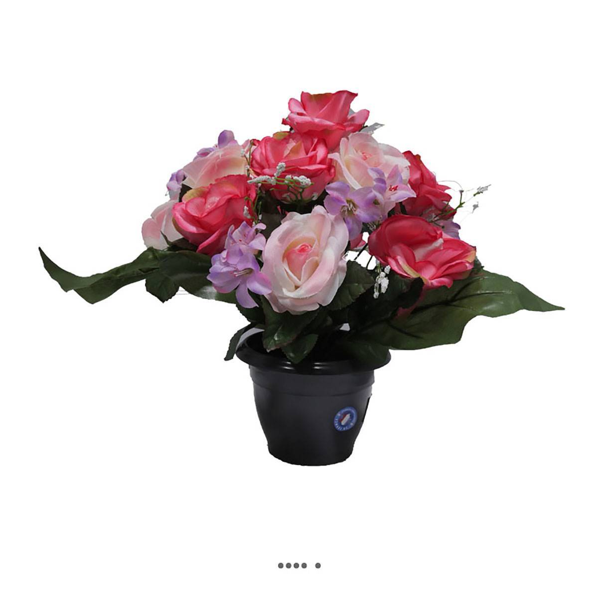 Artificielles - Fleurs artificielles cimetière pot de roses, min fleurs et gypsophiles H 36 cm D 32 cm Rose fushia - couleur: Rose fushia 730 - Imagen 1