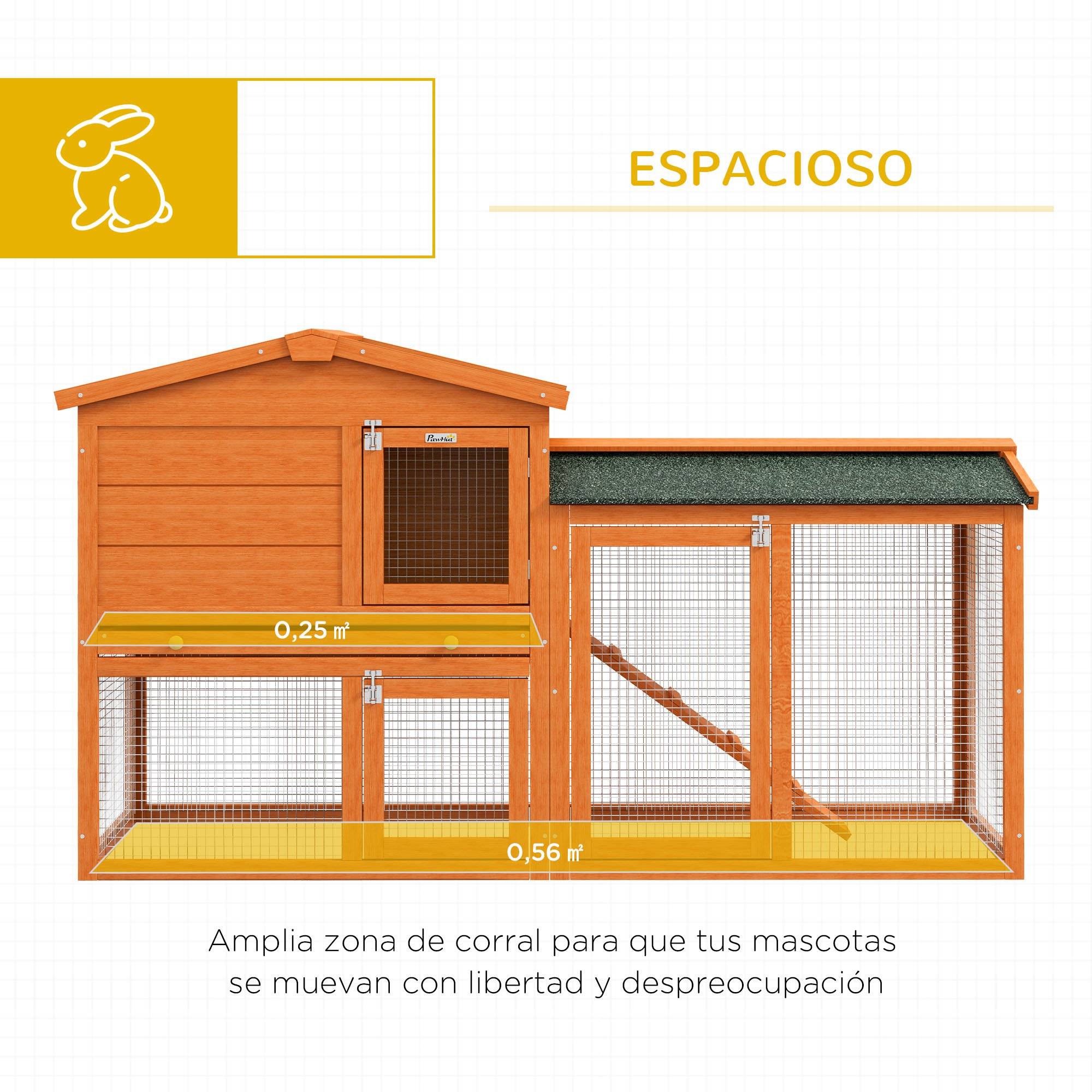 Grande cage à lapin 150 x 45 x 85 cm avec toit en asphalte, bac amovible et échelle pour usage extérieur, couleur naturelle - Image 6