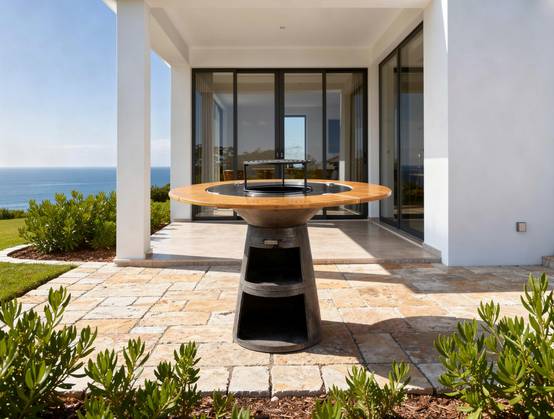 Purline - Barbecue Braséro charbon acier corten noir avec planche bois EFP59B – Purline - Image 6