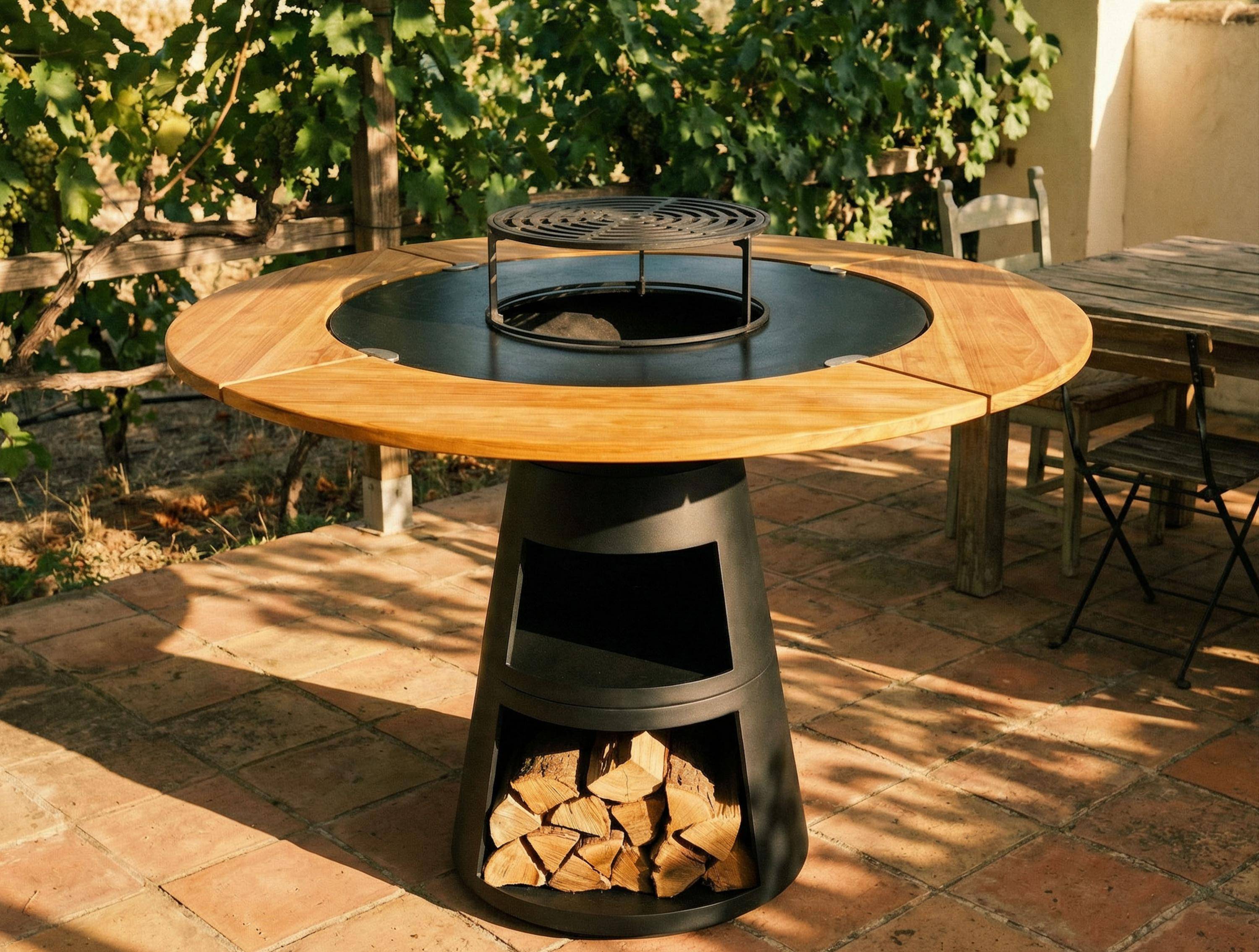 Purline - Barbecue Braséro charbon acier corten noir avec planche bois EFP59B – Purline - Image 4