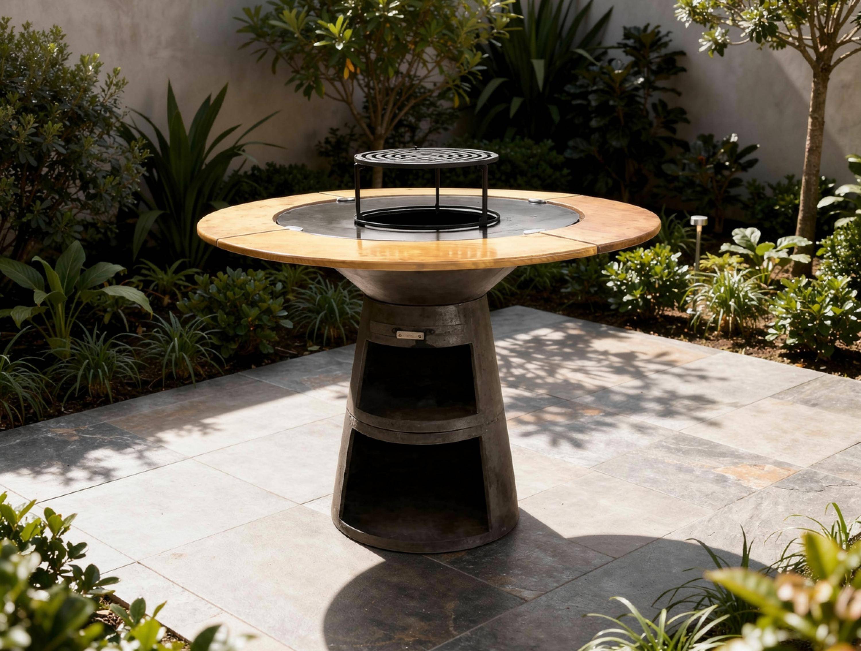Purline - Barbecue Braséro charbon acier corten noir avec planche bois EFP59B – Purline - Image 5