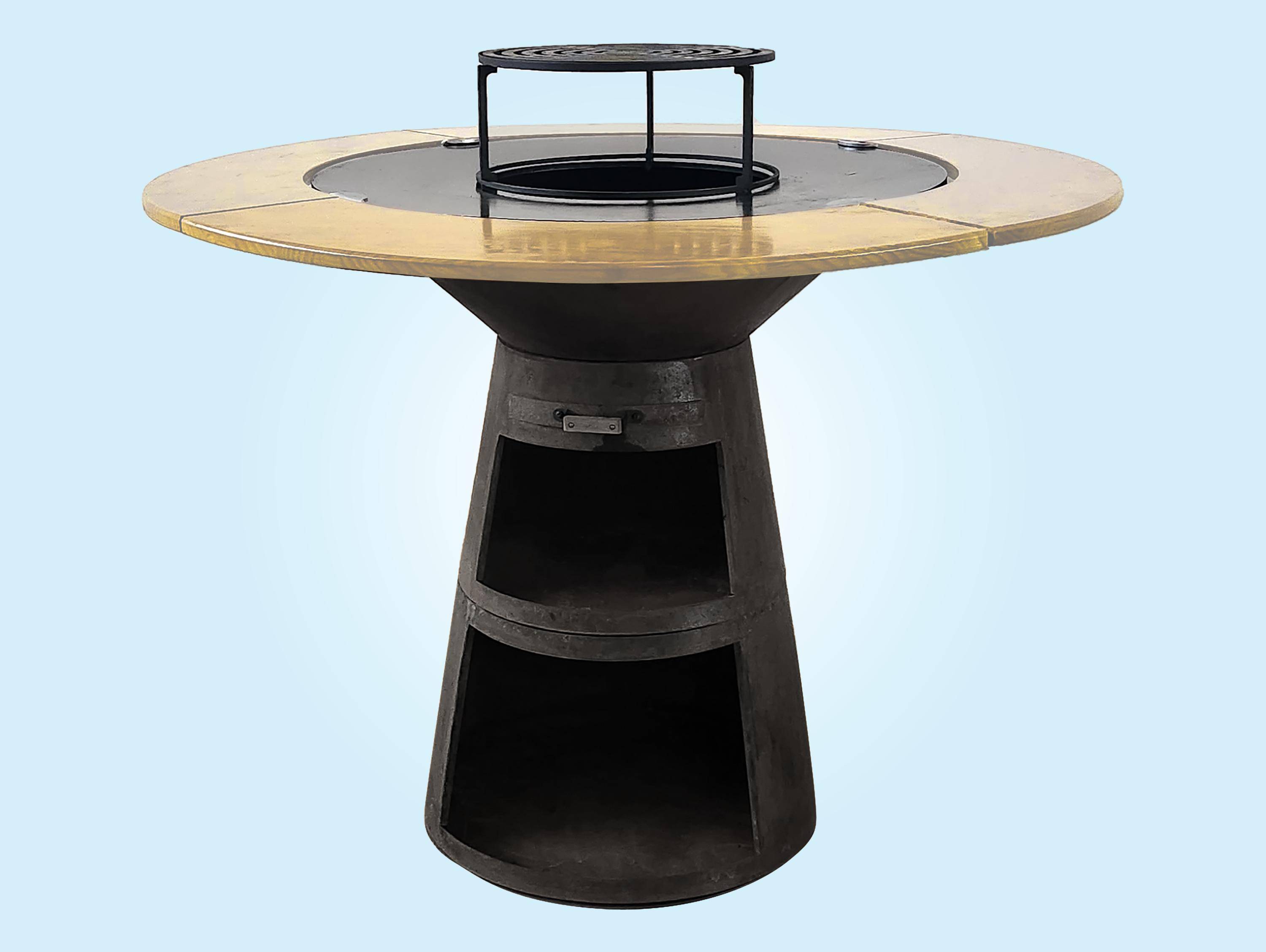 Purline - Barbecue Braséro charbon acier corten noir avec planche bois EFP59B – Purline - Image 7