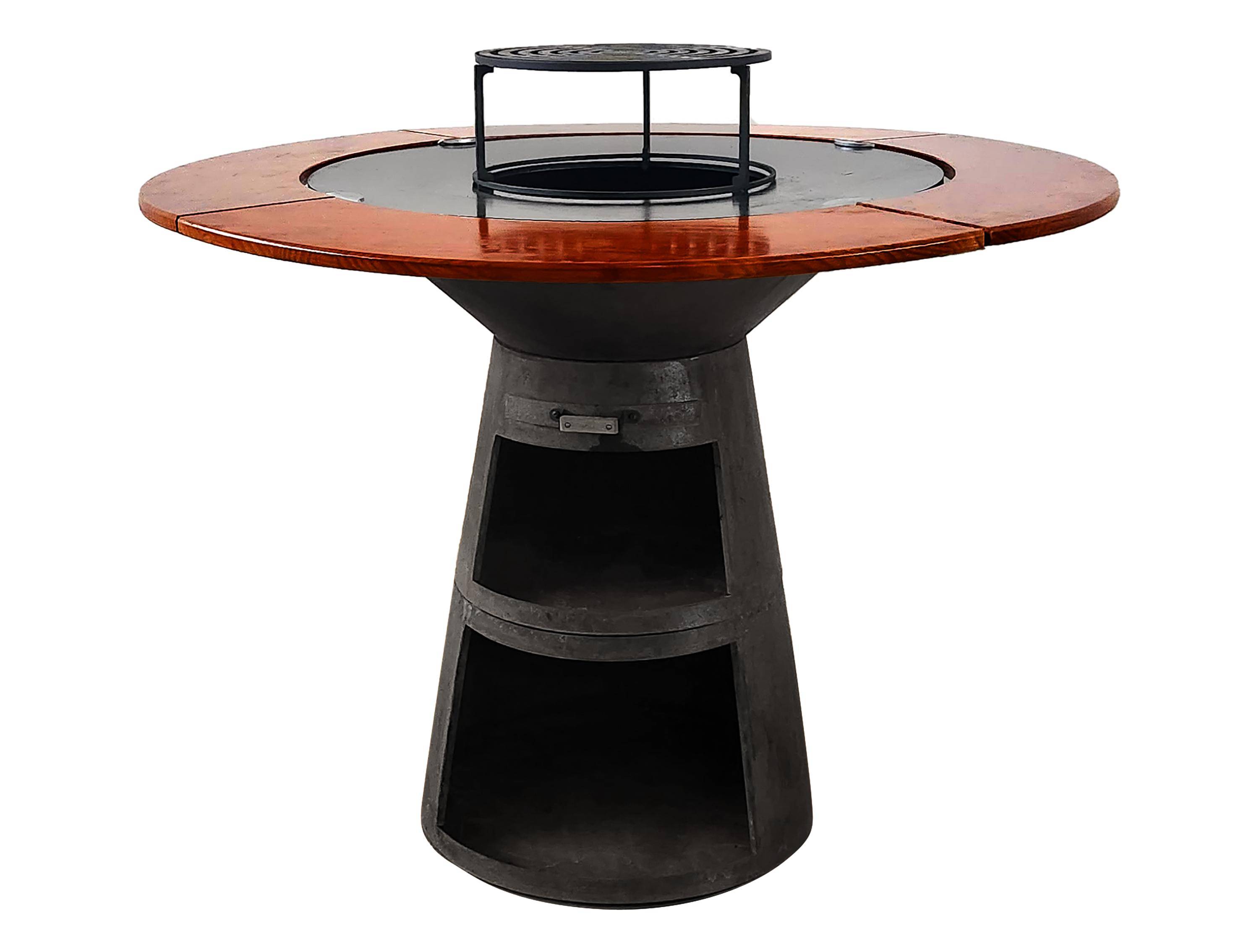 Purline - Barbecue Braséro charbon acier corten noir avec planche bois EFP59B – Purline - Image 1