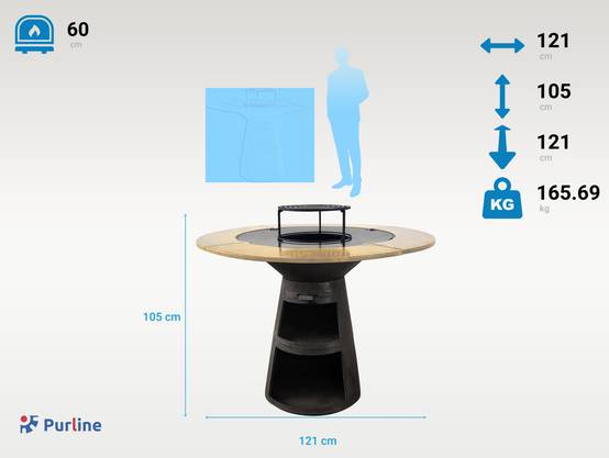 Purline - Barbecue Braséro charbon acier corten noir avec planche bois EFP59B – Purline - Image 3