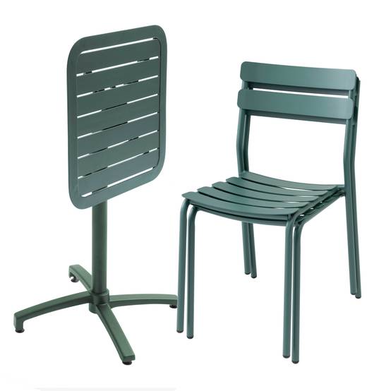 Oviala - Table de terrasse inclinable 60 x 60 cm et 2 chaises vert foncé Almada - Oviala - Image 2