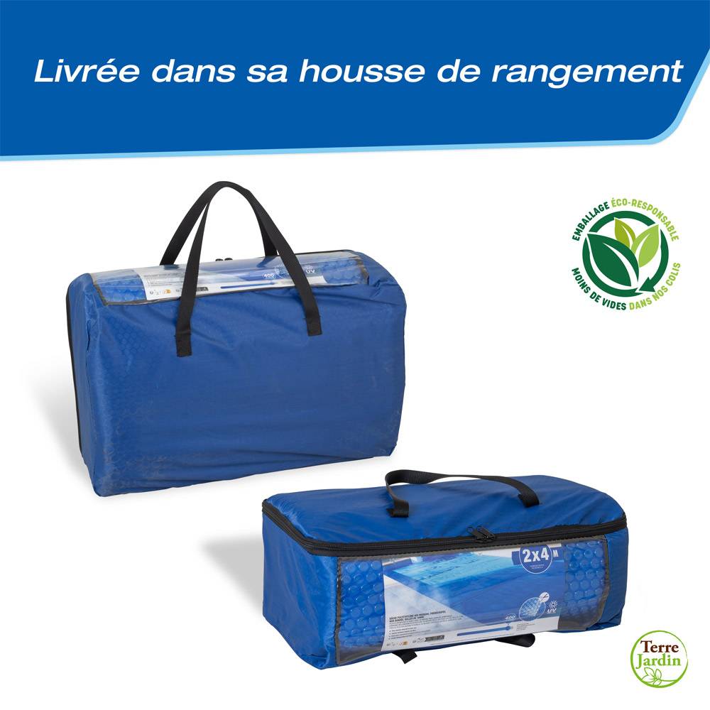 Terre Jardin - Bâche à bulles piscine rectangulaire 400 microns 2 x 4 Bleu - Imagen 7