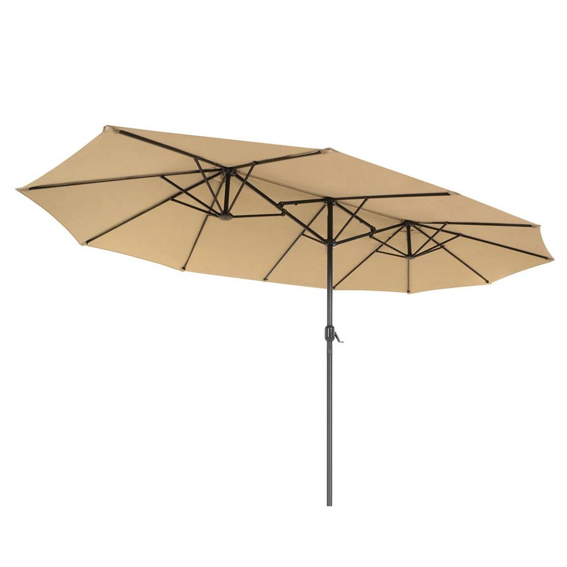 Helloshop26 - Parasol double 460 x 270 cm ombrelle extra large pour terrasse protection UPF 50+ avec manivelle pour jardin extérieur piscine plage sans socle taupe - Imagen 1