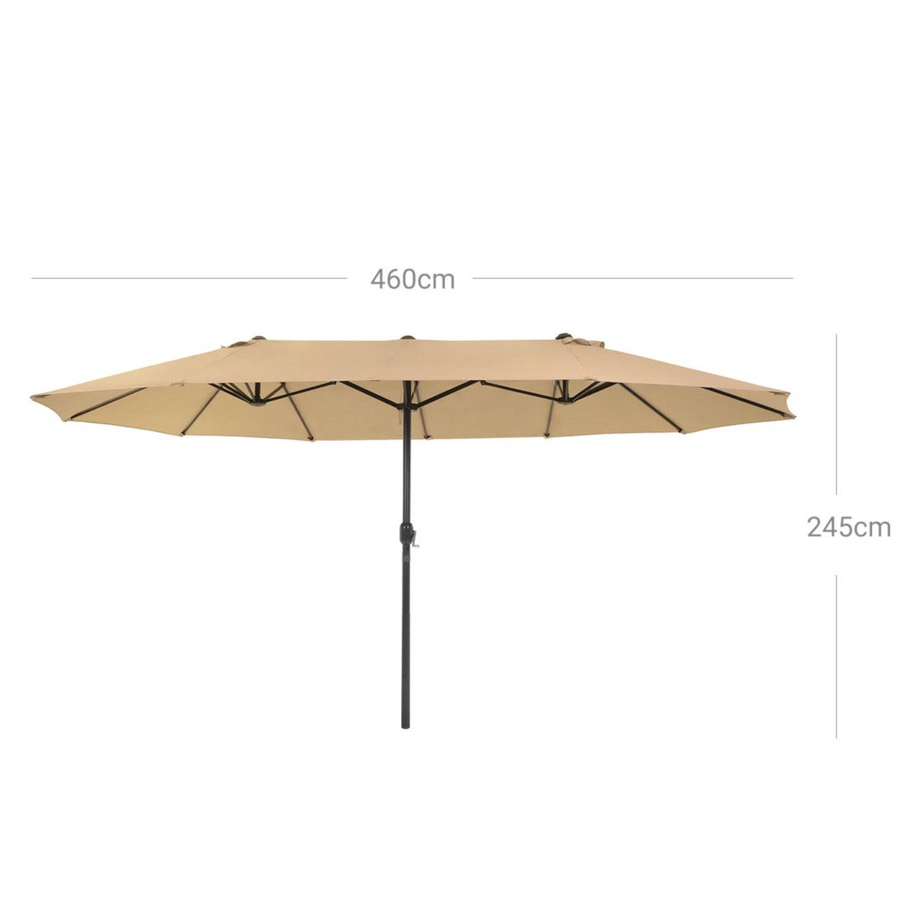 Helloshop26 - Parasol double 460 x 270 cm ombrelle extra large pour terrasse protection UPF 50+ avec manivelle pour jardin extérieur piscine plage sans socle taupe - Imagen 5