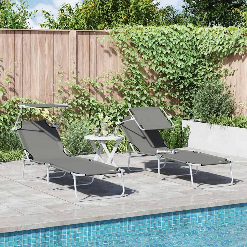PANGIVO - Transat Gris Polyester 58 x 188 x 77 cm 2 pcs - PANGIVO