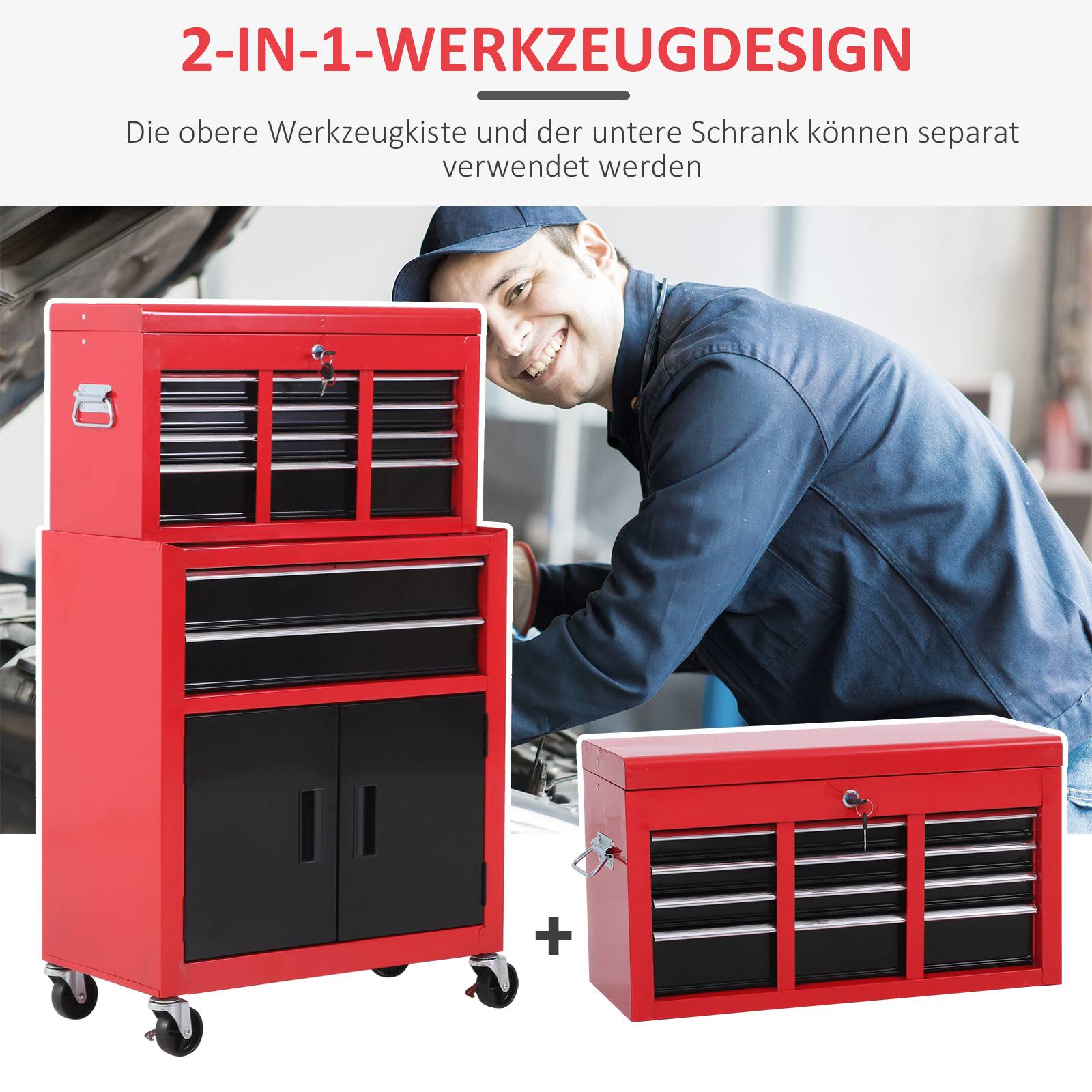 Sans Marque - Armoire avec caisse, roulant, 6 tiroirs, métal, rouge - Image 6
