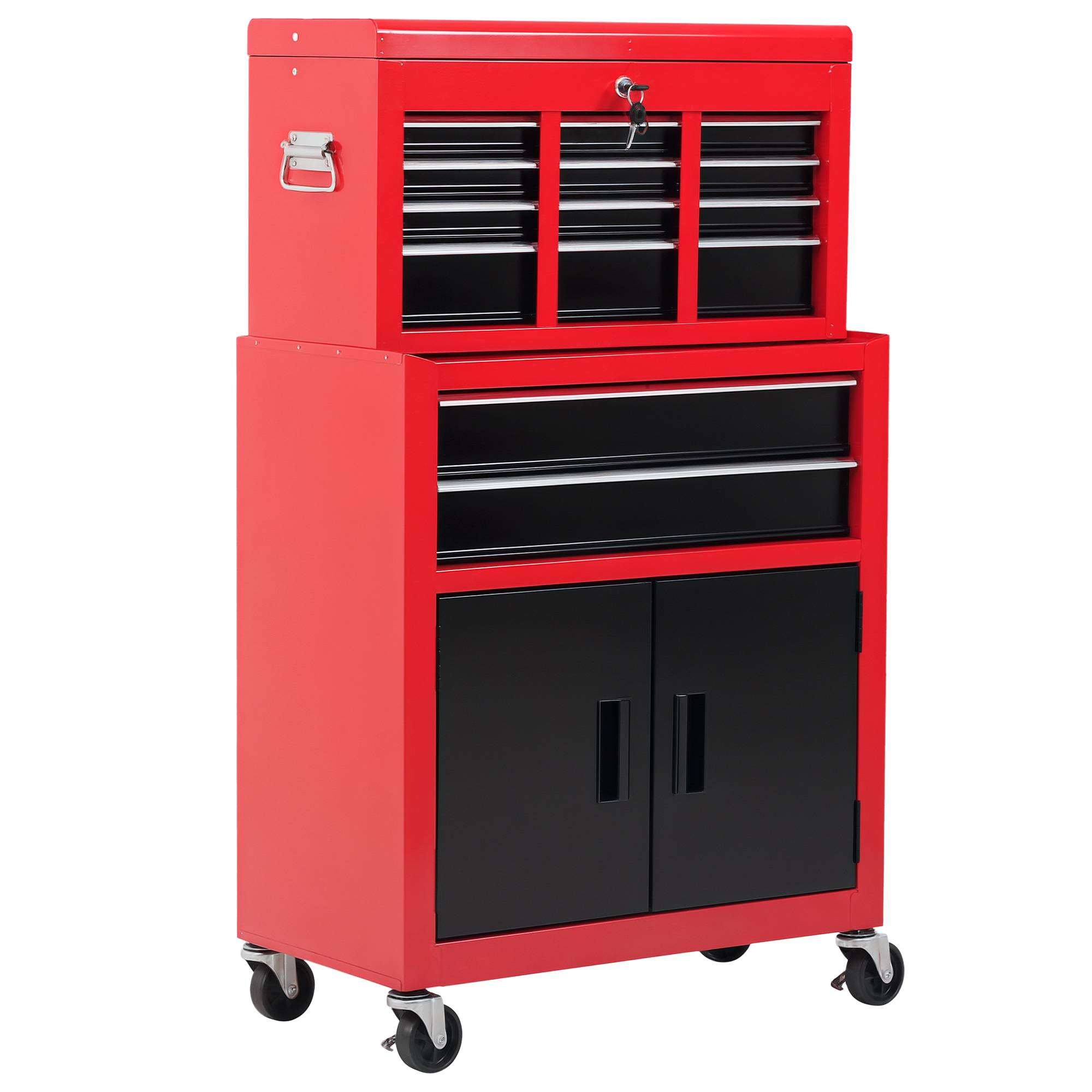 Sans Marque - Armoire avec caisse, roulant, 6 tiroirs, métal, rouge - Image 1
