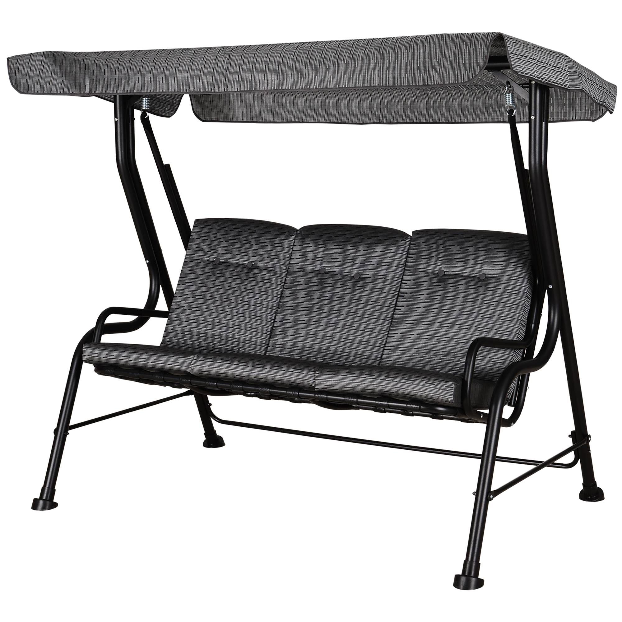 Balancelle de Jardin 3 Places Acier Textilène Terrasse Toit Réglable Anti-UV Gris 200x120cm - ComfortXL Outdoor Living - Image 2