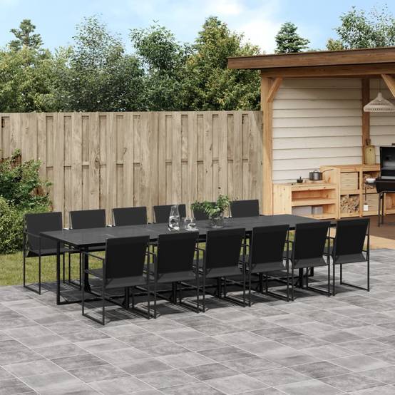 Grande Table de Jardin 330cm et 12 Chaises Textilène, Mobilier d'Extérieur Encastrable pour 12 Personnes Noir – ComfortXL Outdoor Living - Image 1
