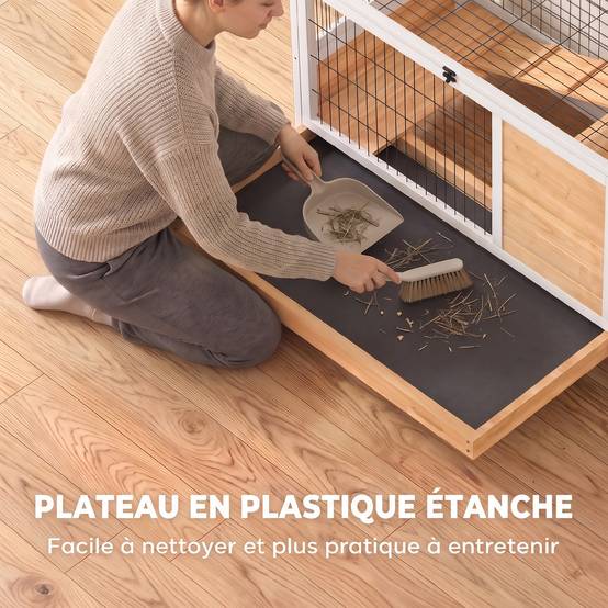 Clapier lapin intérieur clapier pour cochon d'inde en bois avec toit ouvrant et roulettes 90 x 53 x 59 cm jaune et blanc - Image 8