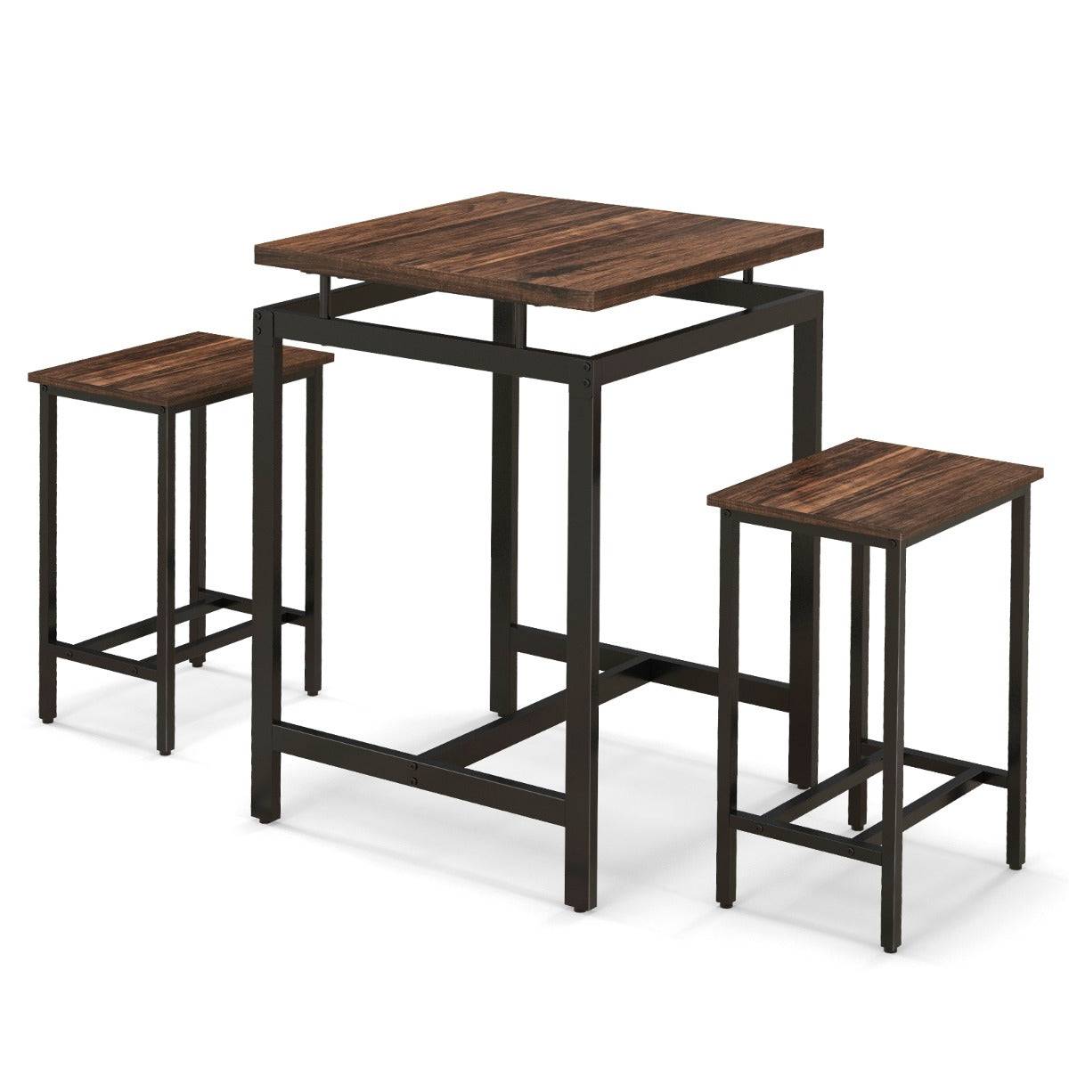 Helloshop26 - Table comptoir avec 2 tabourets hauts ensemble de table de bar avec plateau flottant et repose-pieds marron rustique - Imagen 1