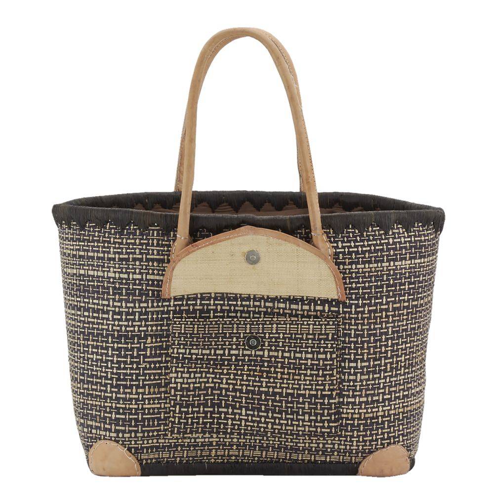 Aubry Gaspard - Sac en jonc teinté et anses en cuir Petit modèle - Imagen 4