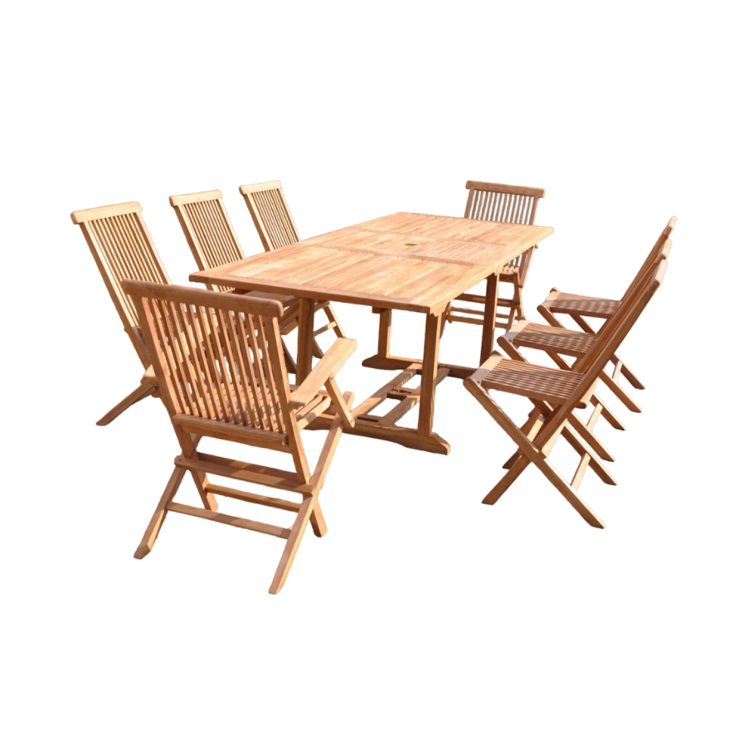 Salon de jardin Teck 10 places Table rectangulaire 6 chaises 2 fauteuils KAJANG